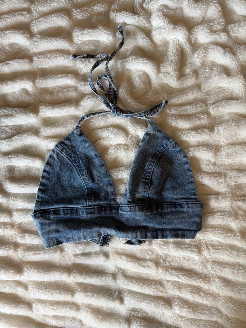 Denim Halter Bralette Top - Blue